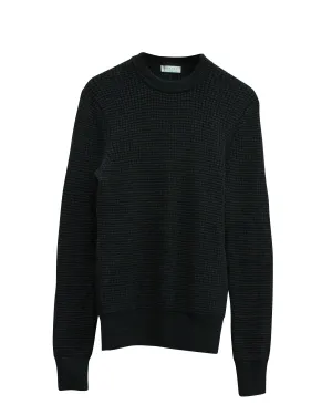 Sandro Paris Checked Pattern Texture Sweater in Dark Grey Wool