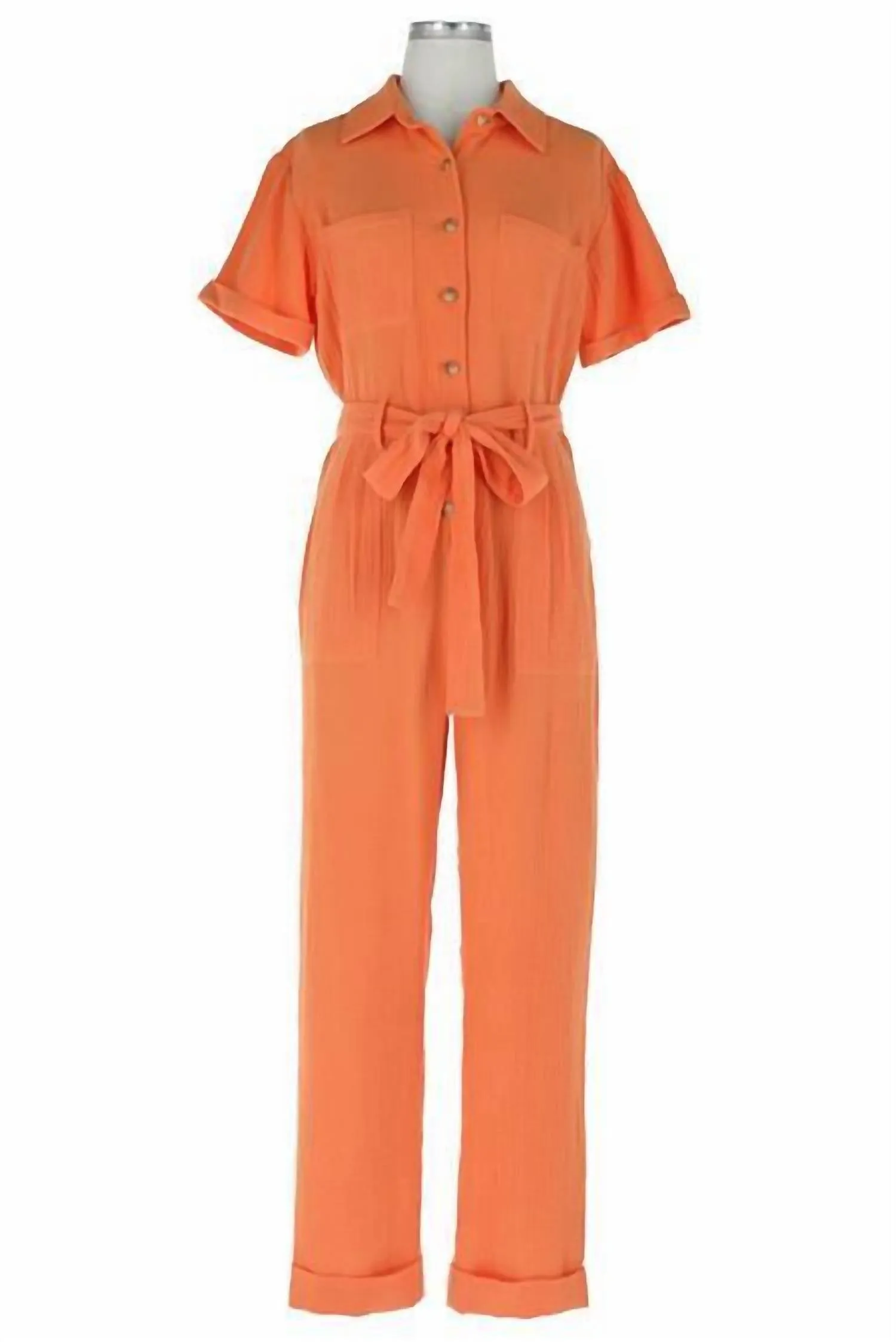 Short Sleeve Jumpsuit In Sunkissed Orange
