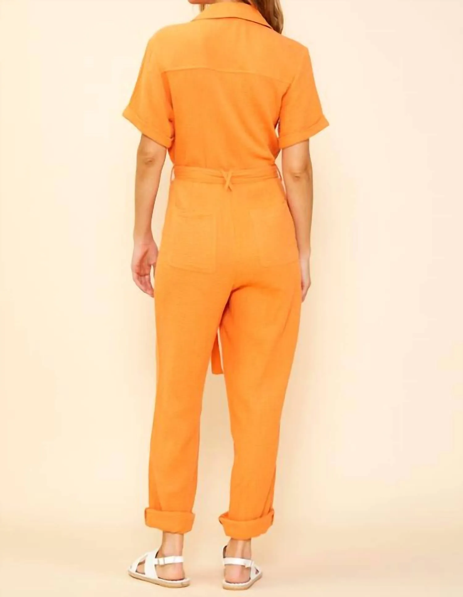 Short Sleeve Jumpsuit In Sunkissed Orange