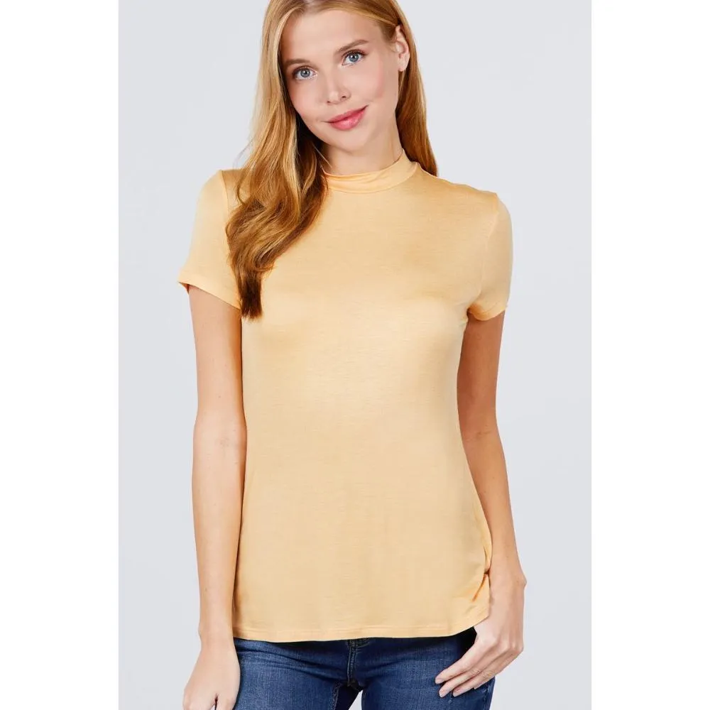 Short Sleeve Mock Neck Rayon Spandex Rib Top