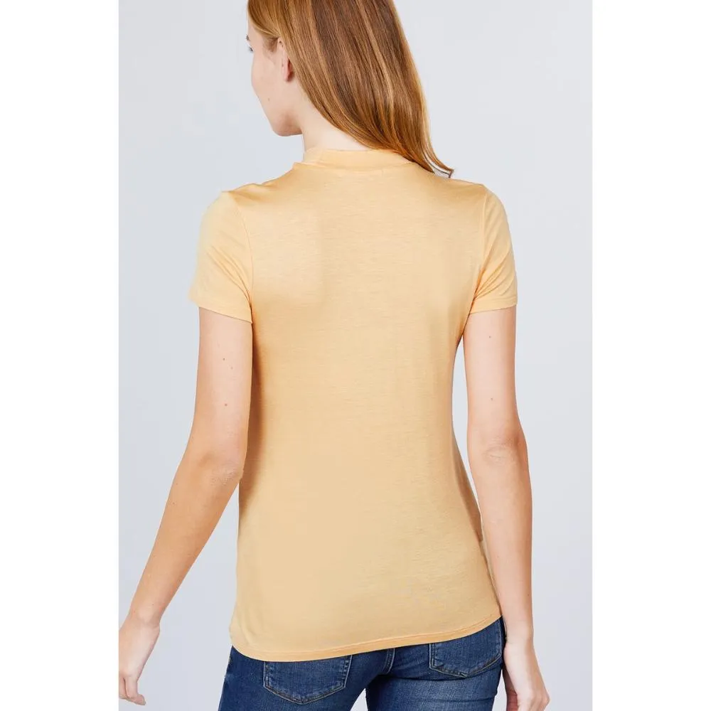 Short Sleeve Mock Neck Rayon Spandex Rib Top