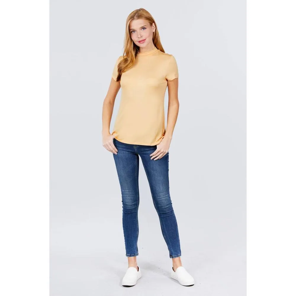 Short Sleeve Mock Neck Rayon Spandex Rib Top