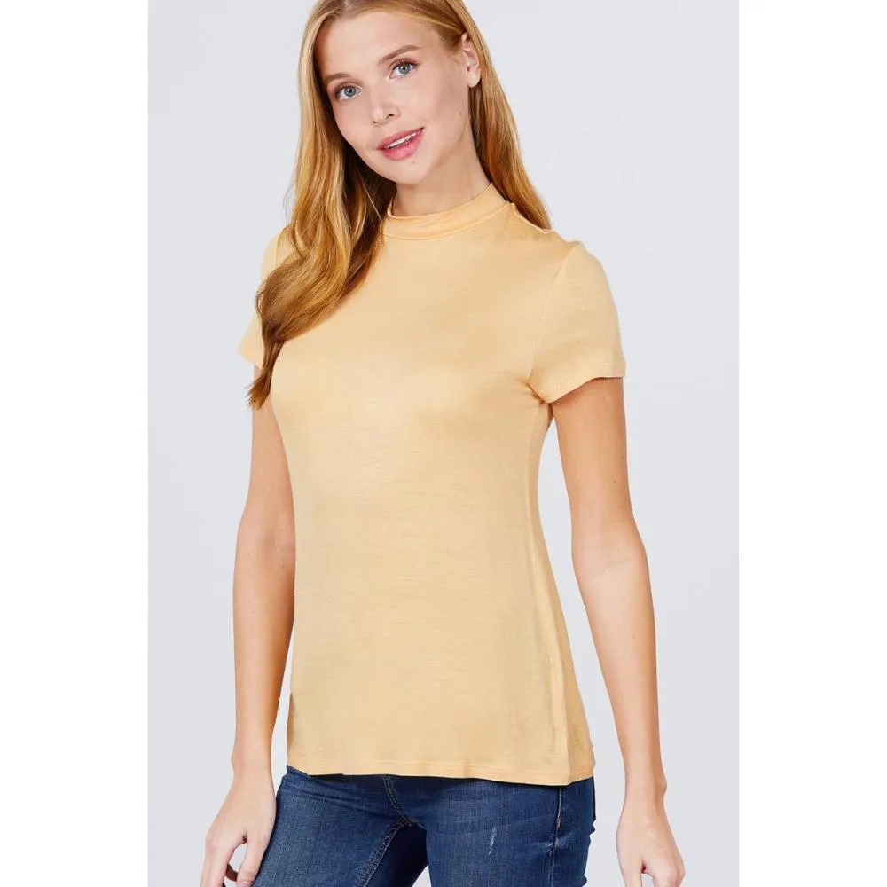 Short Sleeve Mock Neck Rayon Spandex Rib Top