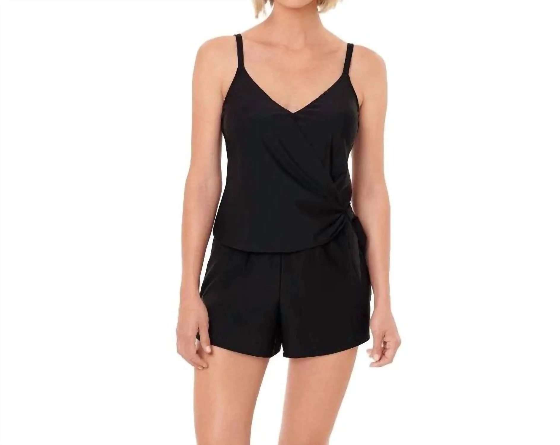 Solid Wrap Romper In Black