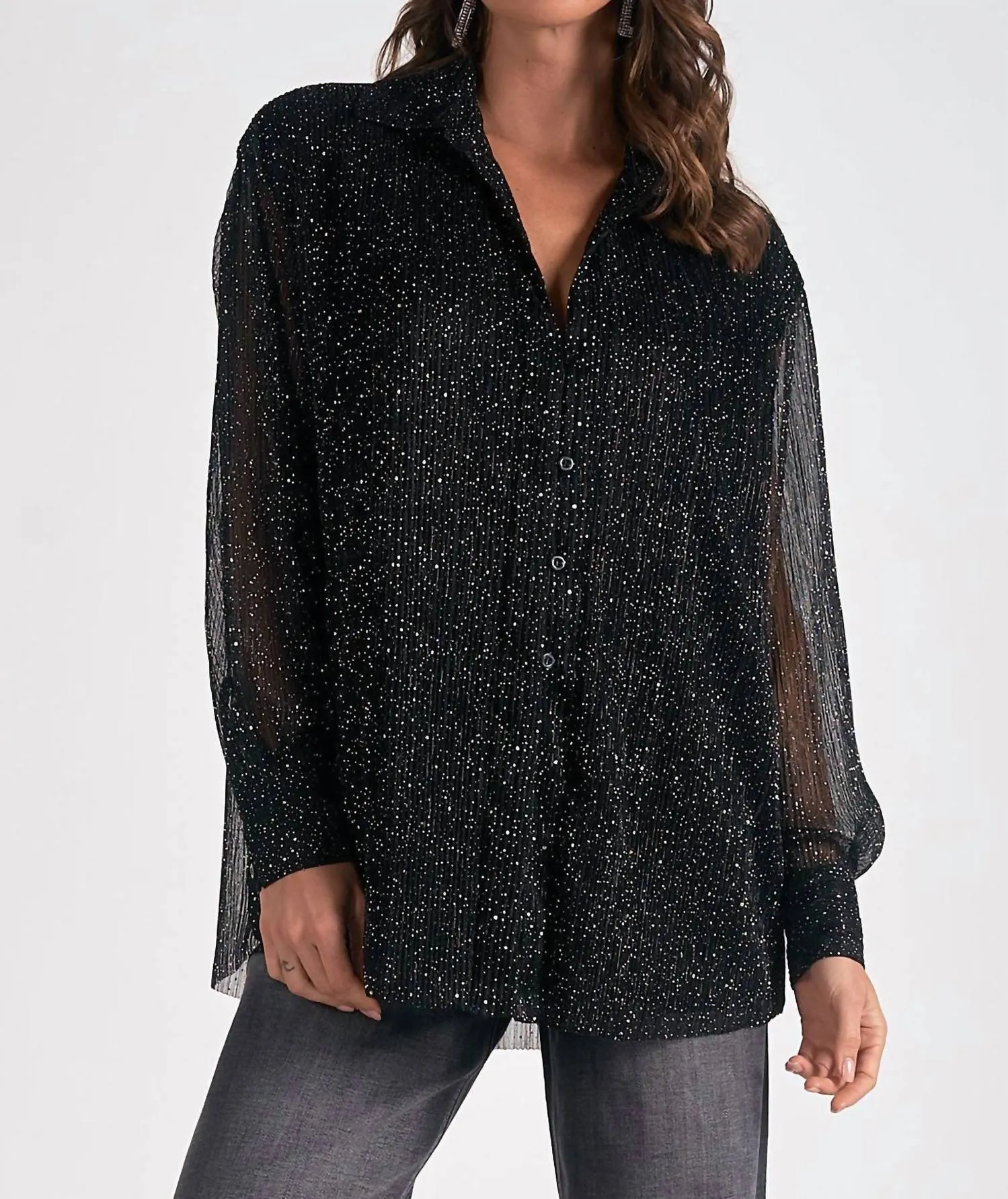 Sparkle Spec Long Sleeve Blouse In Black