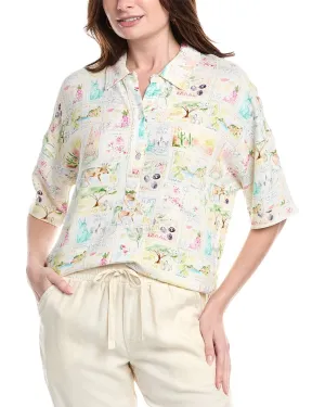 Splendid Coastal Postcard Linen-Blend Top