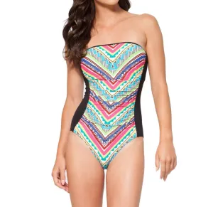 Spliced Bandeau One Piece Swimsuit In Ethnic Stripe