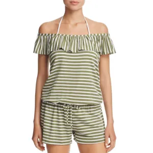 Striped Covers Romper In Olive