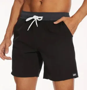 Surf World Elastic Solid Swim / Surf Shorts - Black Grey