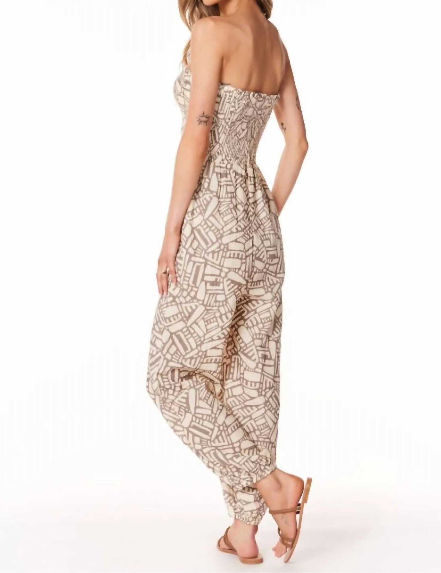 Tapered Leg Jumpsuit In Tan