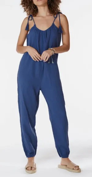 Tassel Tie Shoulder Jumpsuit In Coast Blue