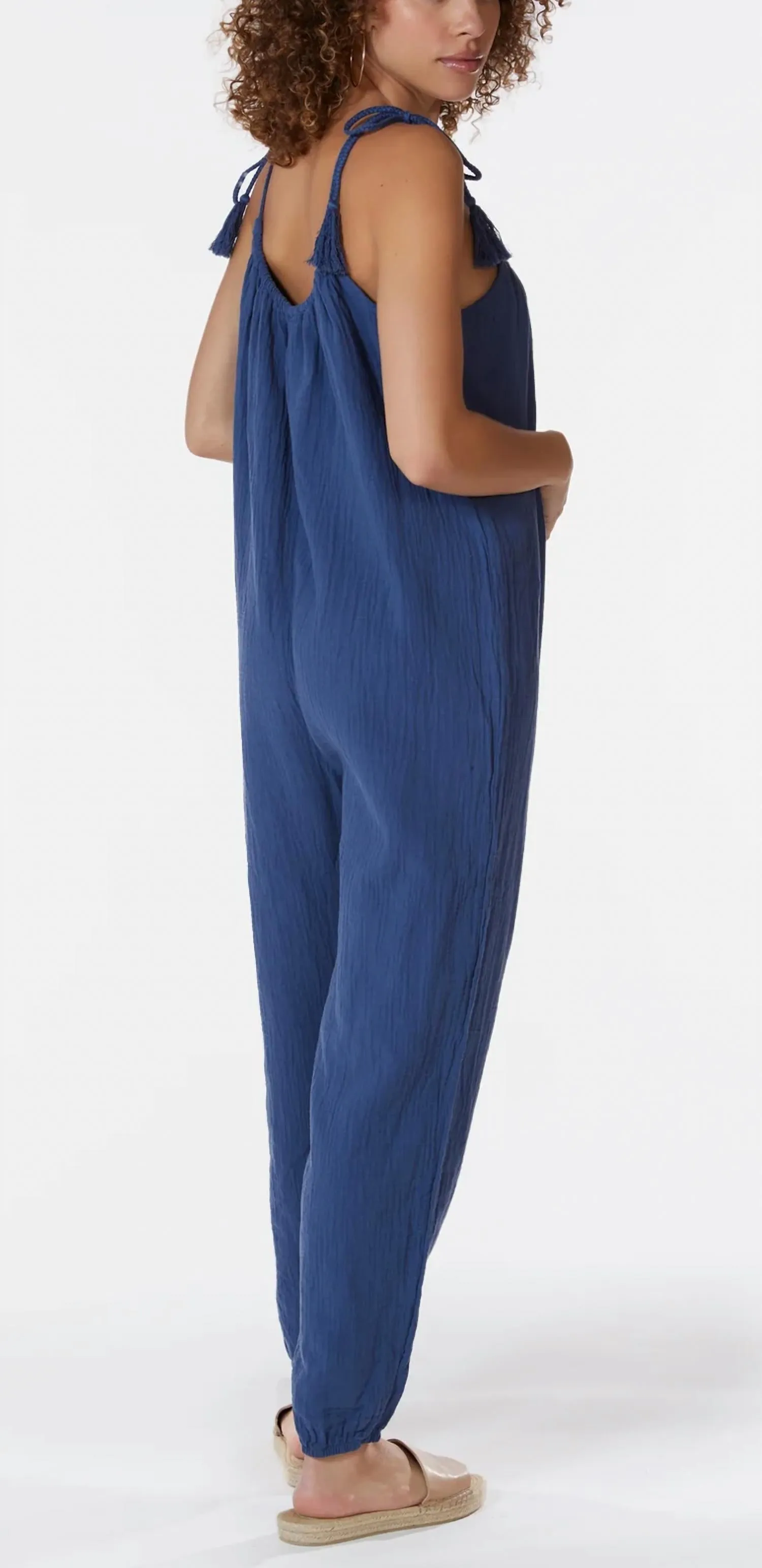Tassel Tie Shoulder Jumpsuit In Coast Blue