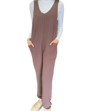 Textured Sweater Jumpsuit In Mocha
