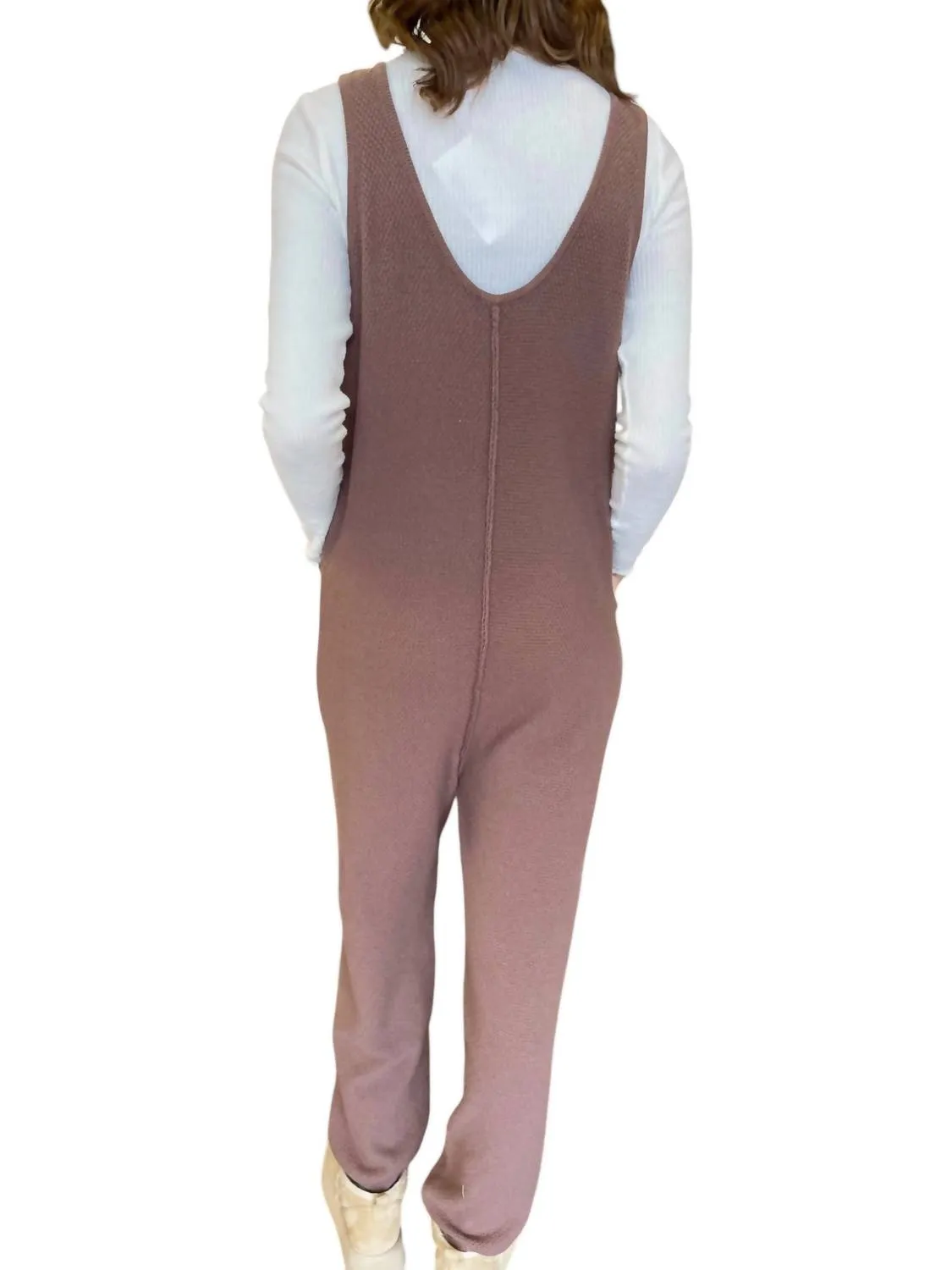 Textured Sweater Jumpsuit In Mocha