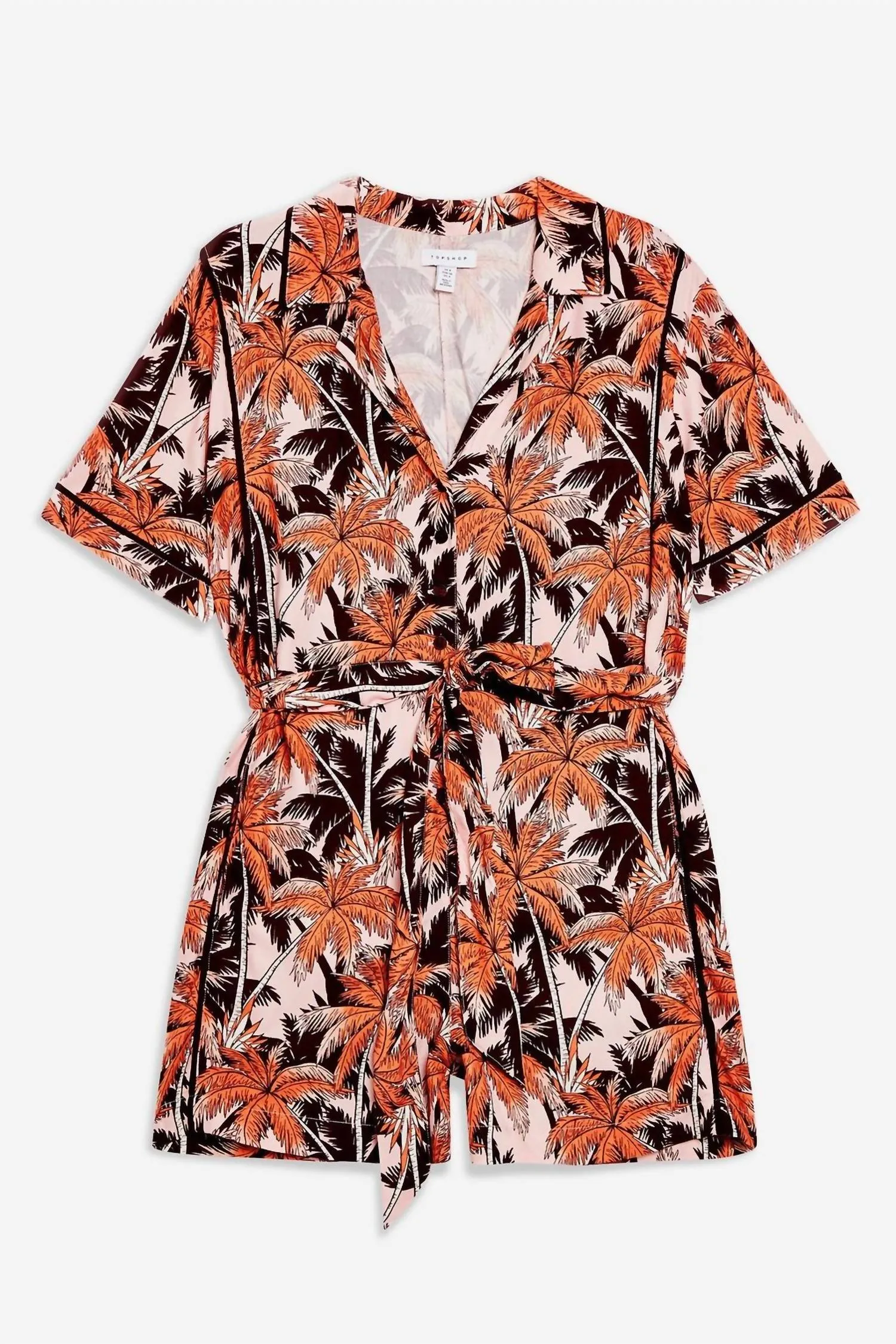 Tropical Print Short Sleeve V Neck Romper In Multicolor