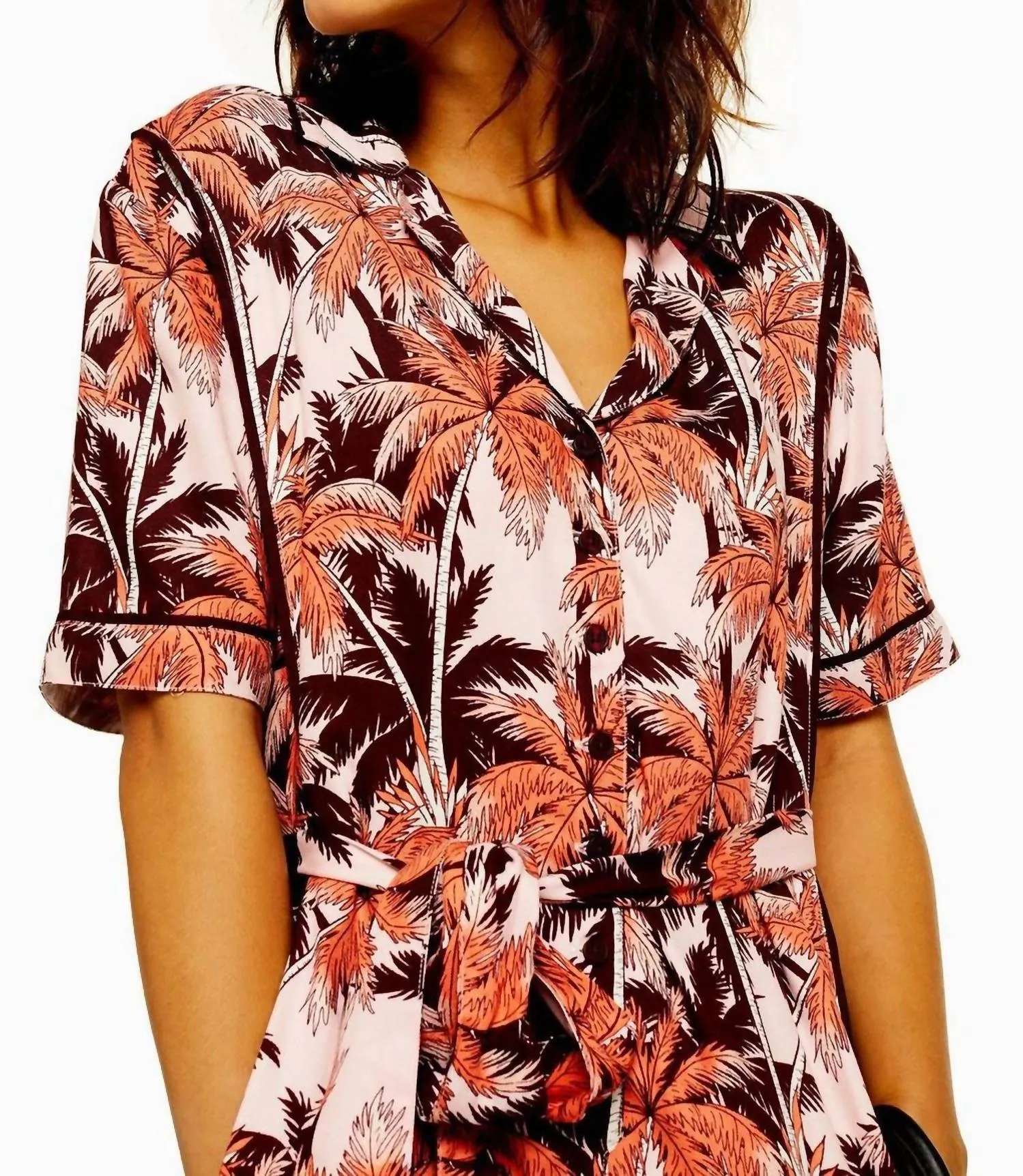 Tropical Print Short Sleeve V Neck Romper In Multicolor