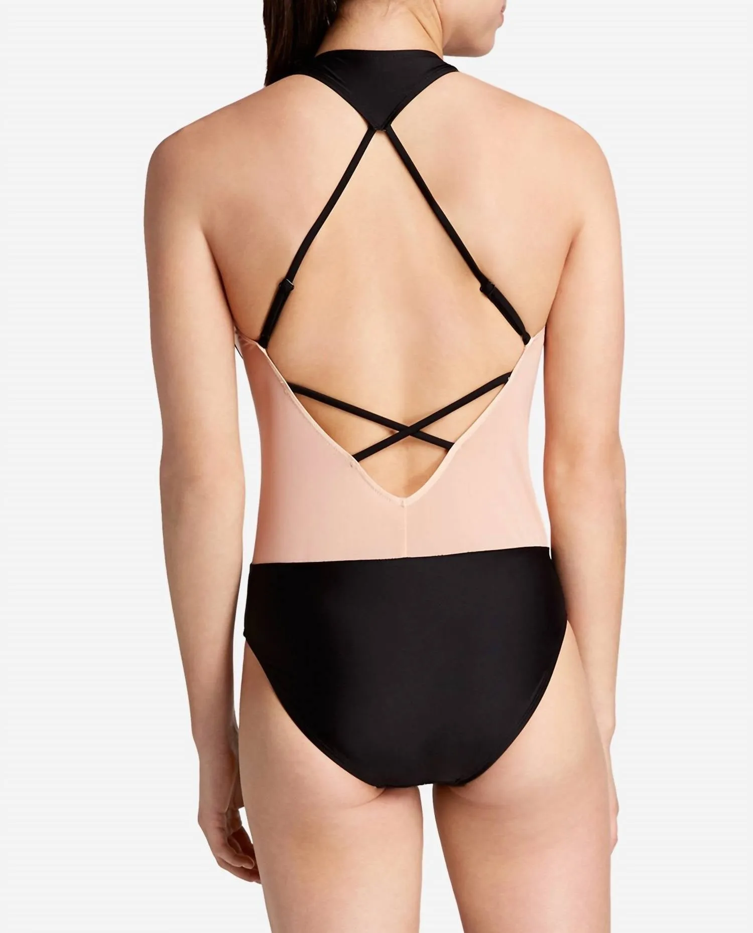 V-Neck Racerback Mesh Leotard One Piece Swimsuit In Rich Black