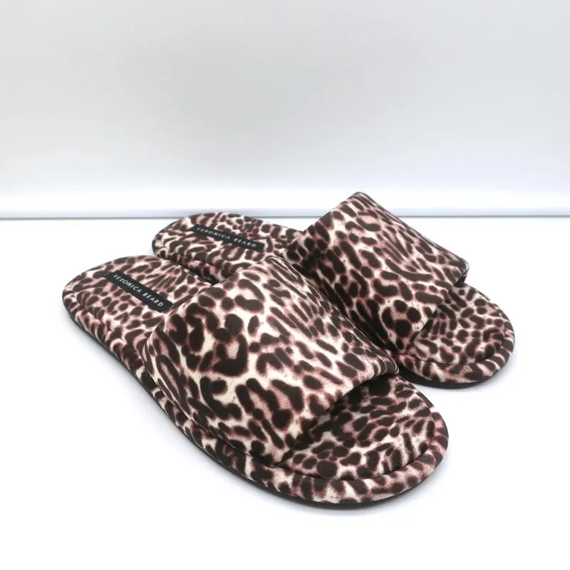 Veronica Beard Slipper Sandals Gillian White/Espresso Leopard Print Size 8 NEW