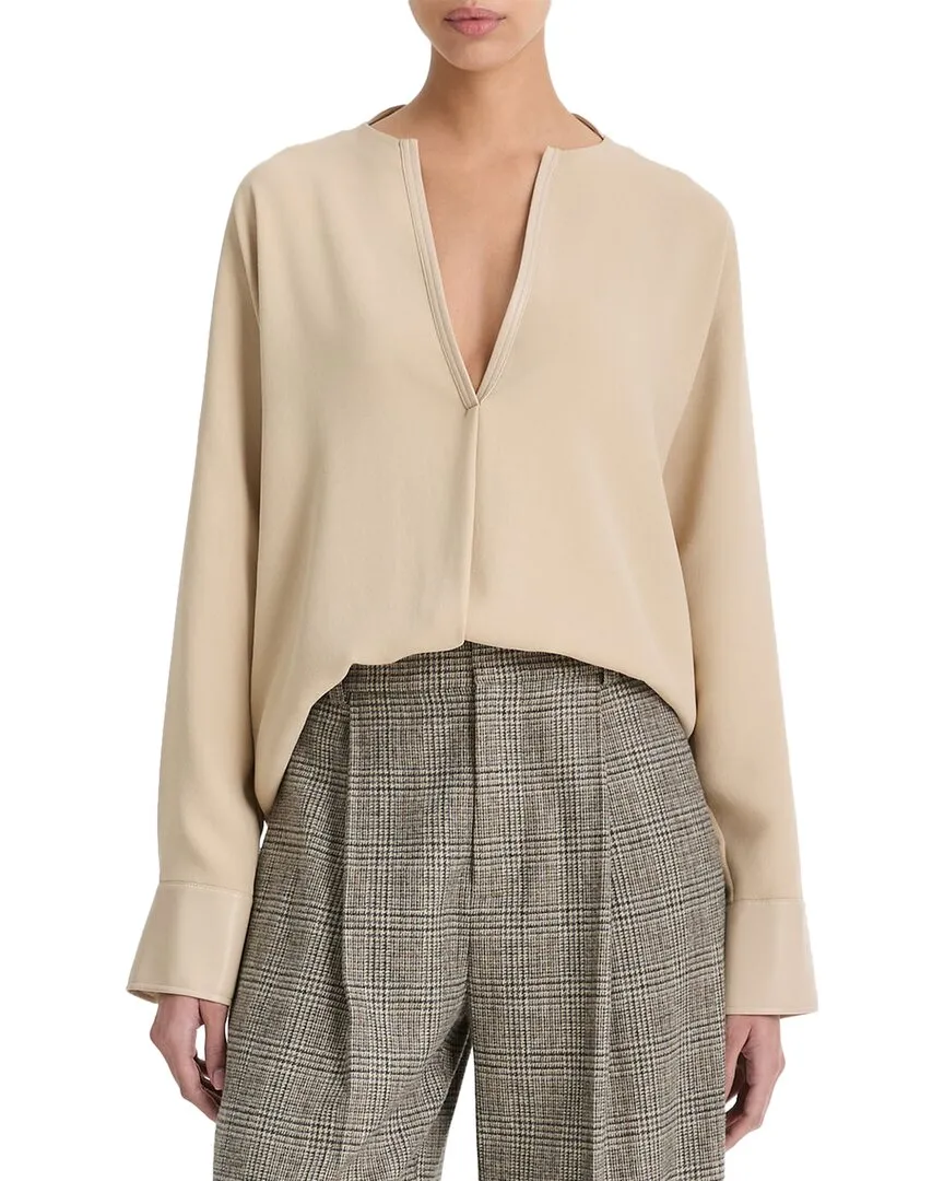 Vince Leather-Trim Dolman Sleeve Blouse