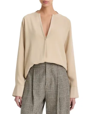 Vince Leather-Trim Dolman Sleeve Blouse