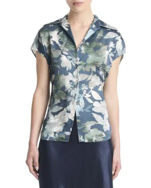 Vince Shimmer Lake Ruched Silk Blouse