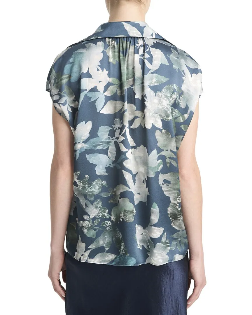 Vince Shimmer Lake Ruched Silk Blouse