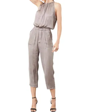 Vintage Satin Jumpsuit In Taupe
