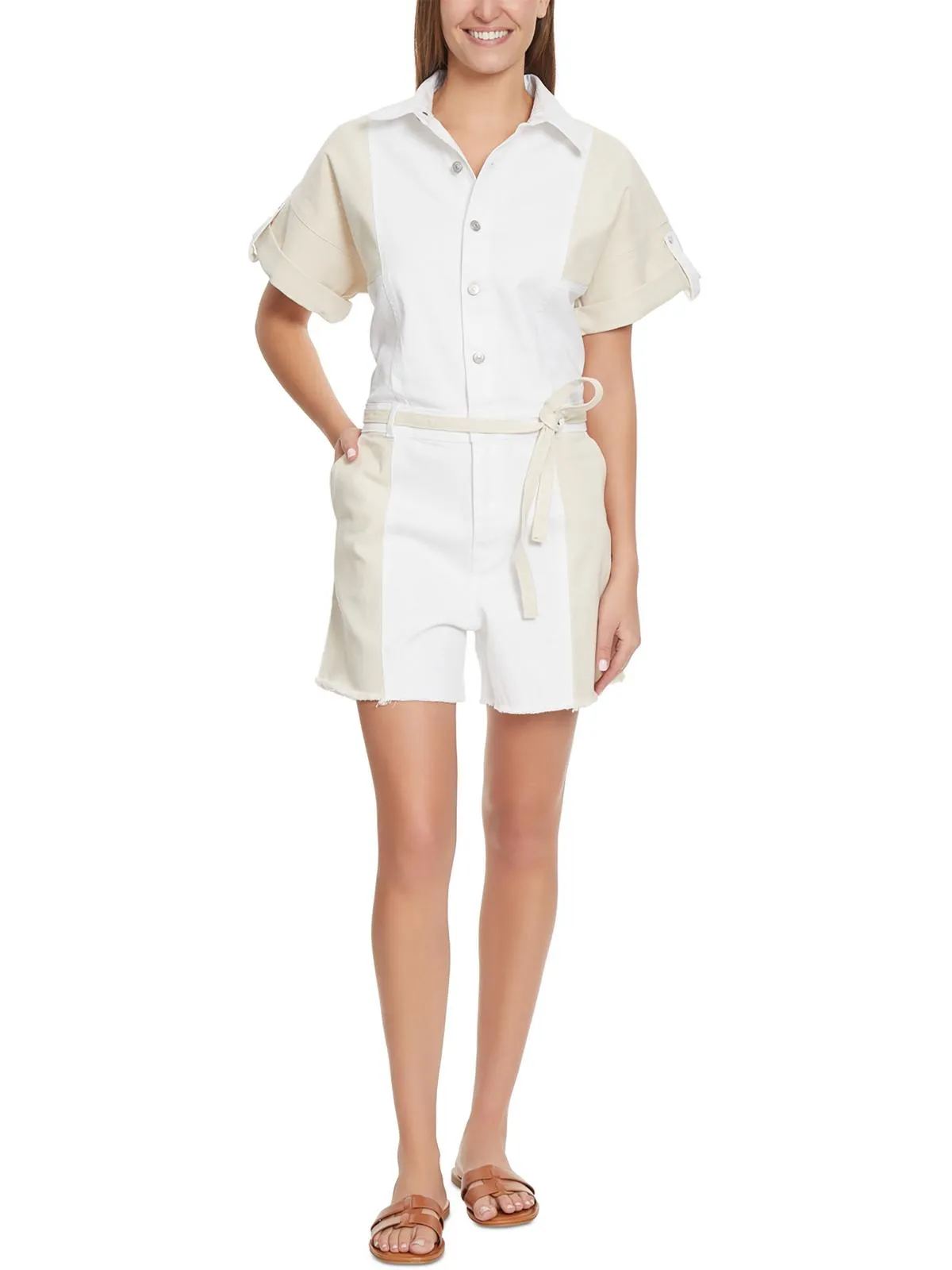 Womens Denim Colorblock Romper