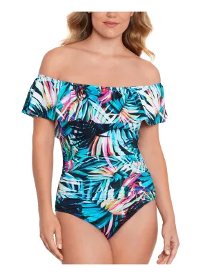 Womens Off-The-Shoulder Printed One-Piece Swimsuit