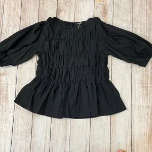 Women's Round Neck Solid Woven Tiered Top In Black