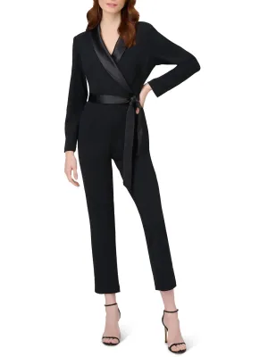 Womens Satin Trim Straight Leg Jumpsuit