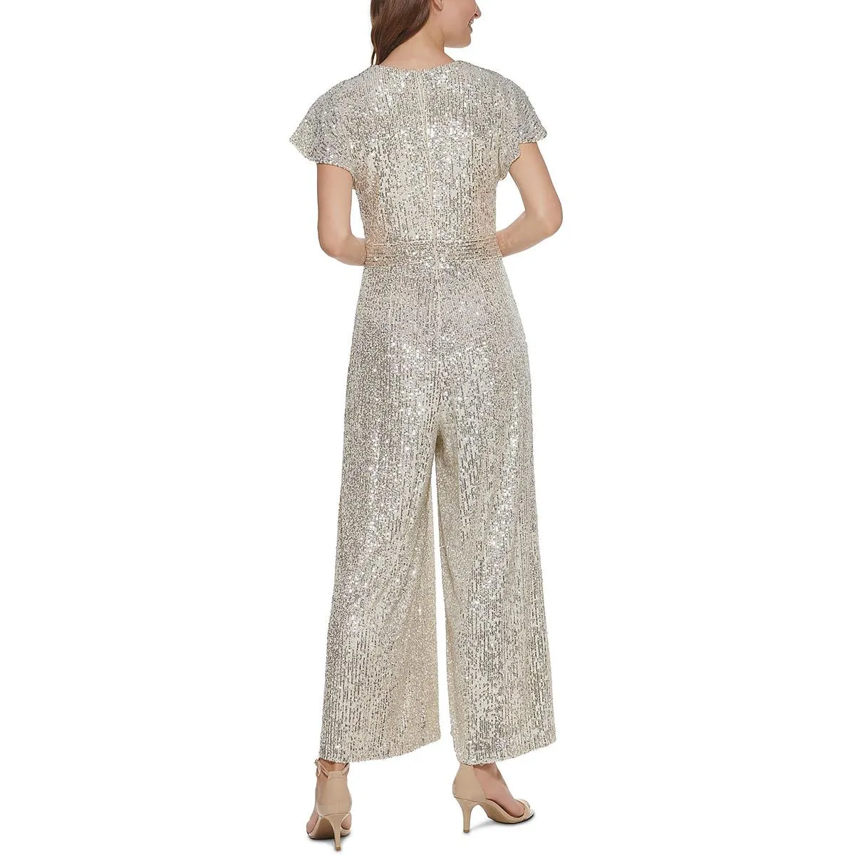 Womens Sequined Surplice Jumpsuit