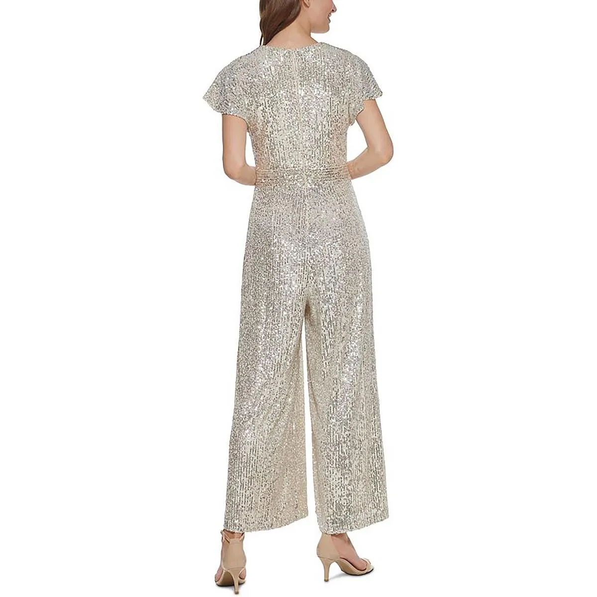 Womens Sequined Surplice Jumpsuit