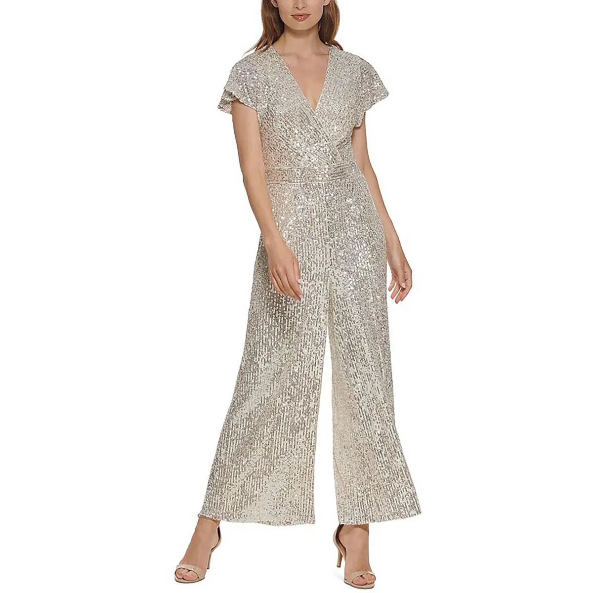Womens Sequined Surplice Jumpsuit