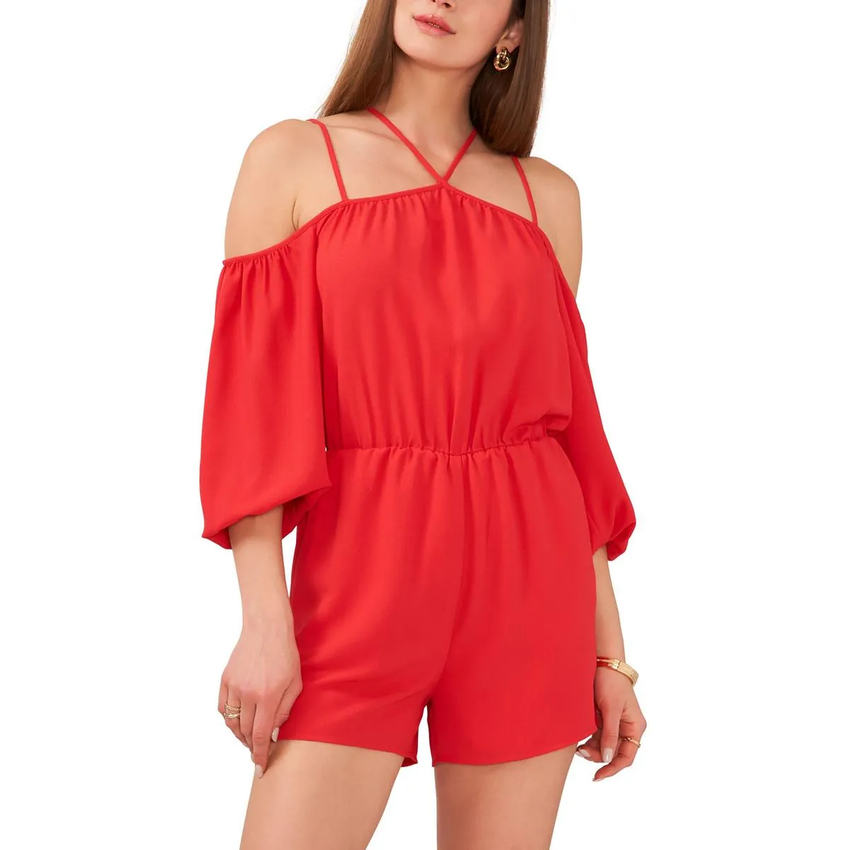 Womens Strappy Cold Shoulder Romper
