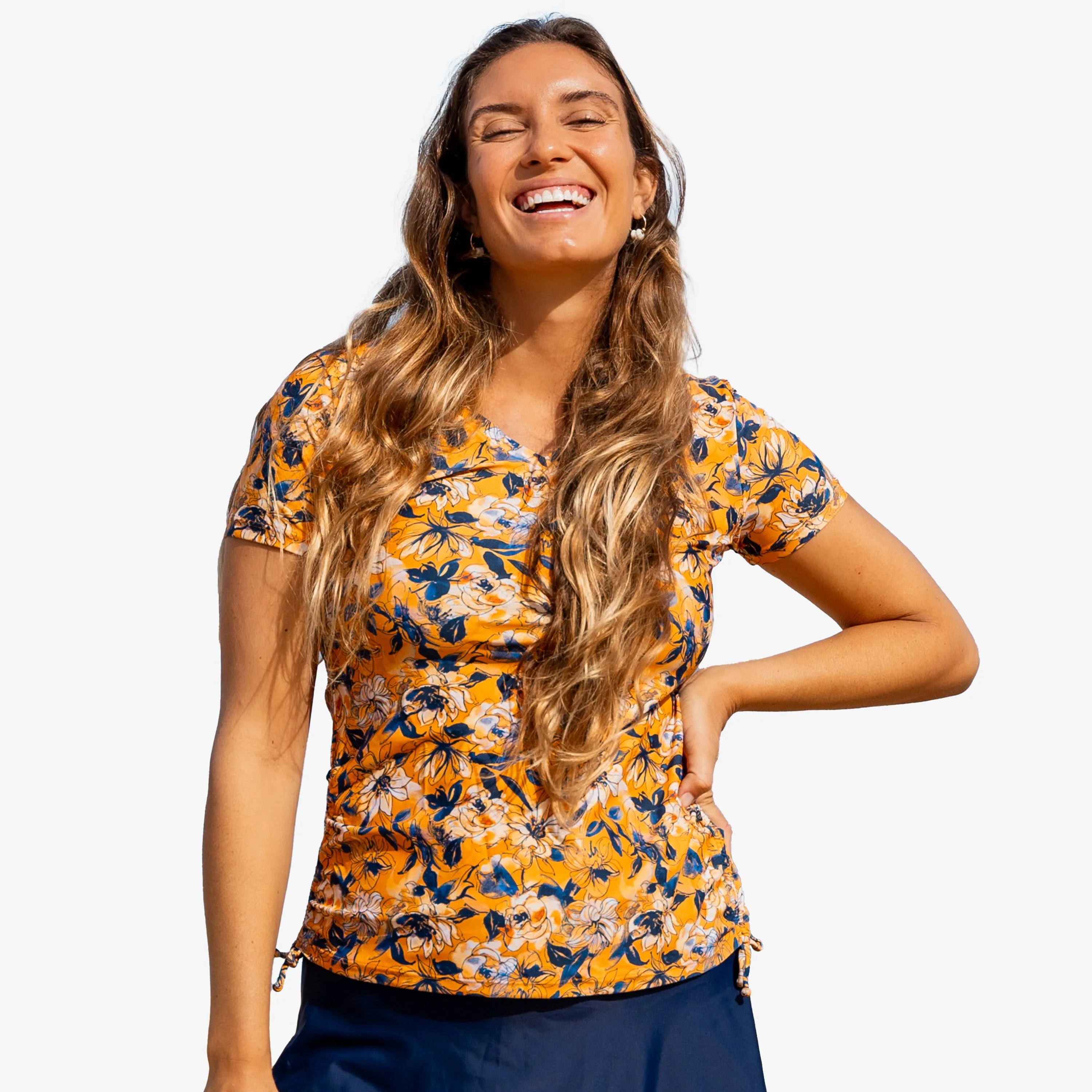 Women's V-Neck Short Sleeve Rashguard Adele Swim Top