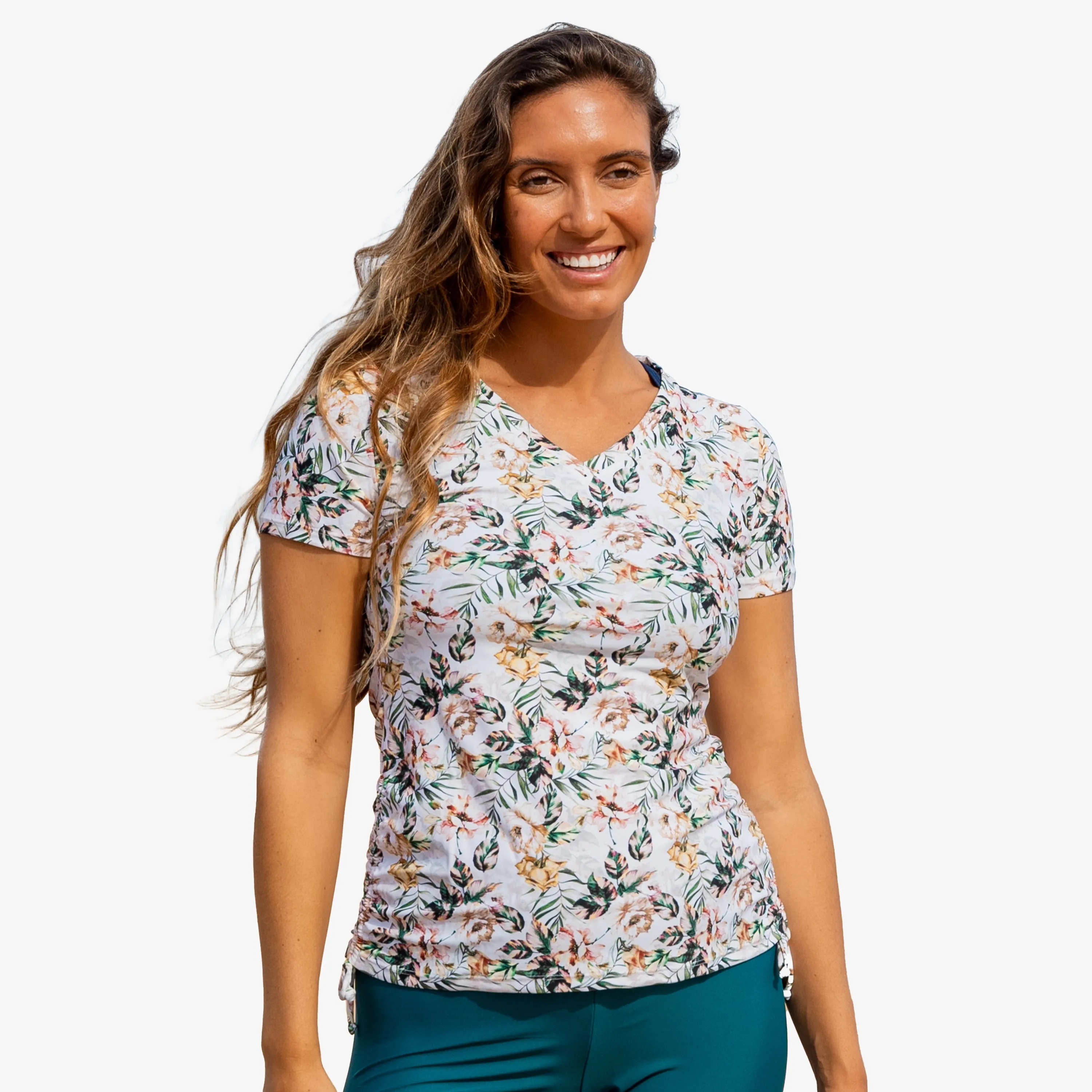 Women's V-Neck Short Sleeve Rashguard Adele Swim Top