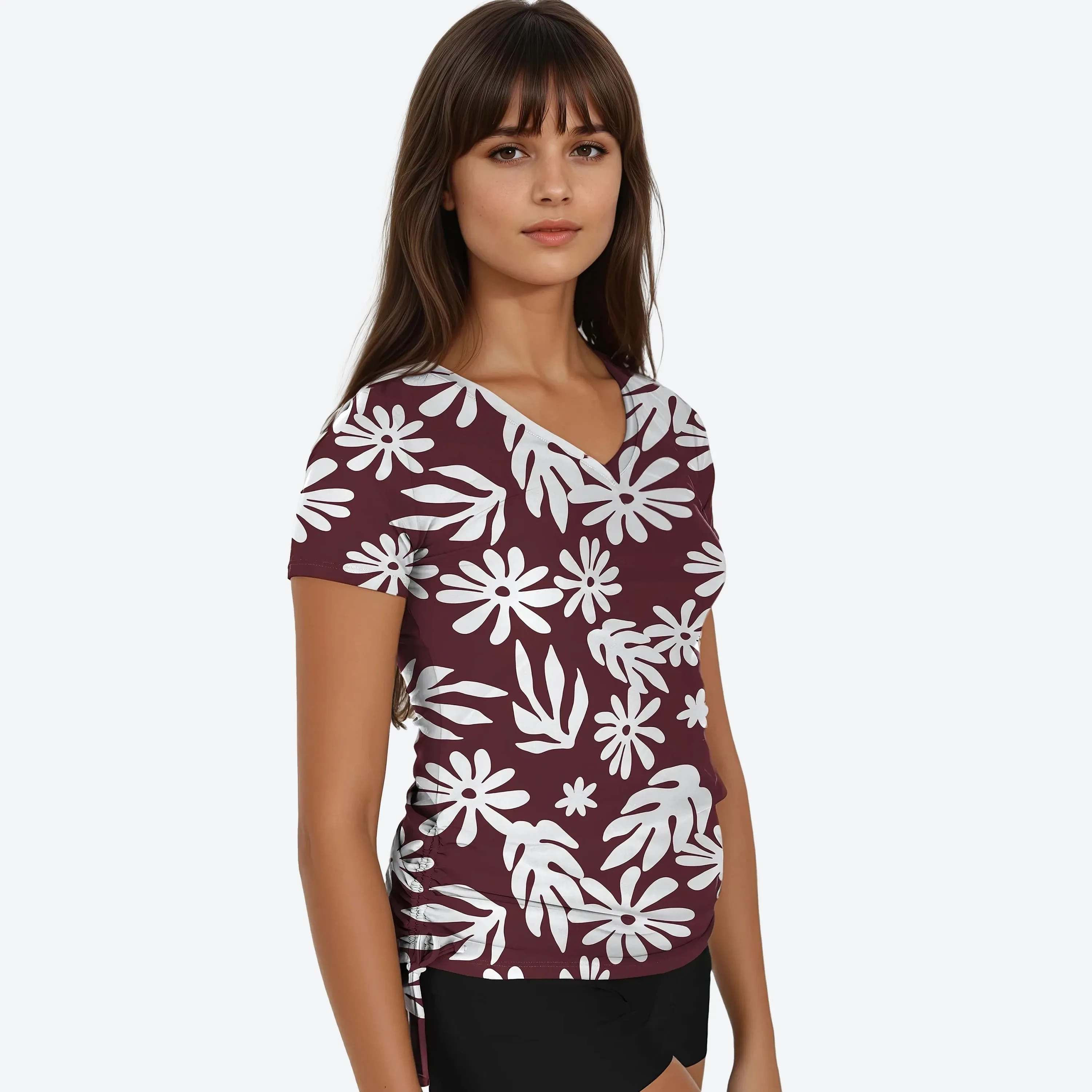 Women's V-Neck Short Sleeve Rashguard Adele Swim Top