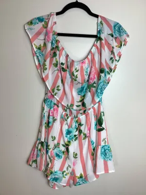 Wome's Ruffle Romper In Pink/peach